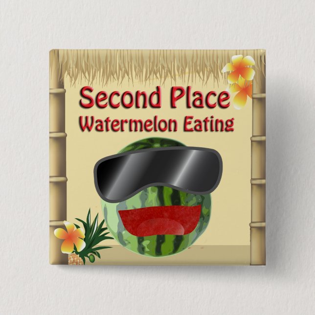 Tropical Party Tiki Hut 2nd Place Watermelon Eat 15 Cm Square Badge (Front)