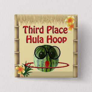 Tropical Party Tiki Hut  3rd Place Hula Hoop 15 Cm Square Badge