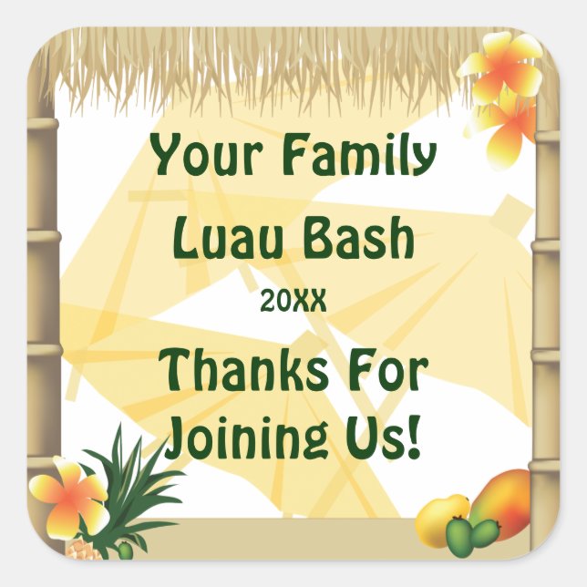 Tropical Party Tiki Hut Party Favour Sticker (Front)