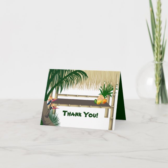 Tropical Party Tiki Hut Thank You Note Card (Front)