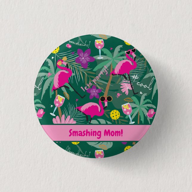 🤩Tropical party with pickleball, custom text   3 Cm Round Badge (Front)