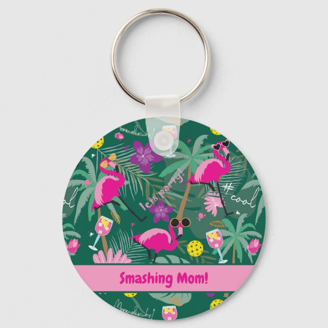 🤩Tropical party with pickleball, custom text  Key Ring (Front)
