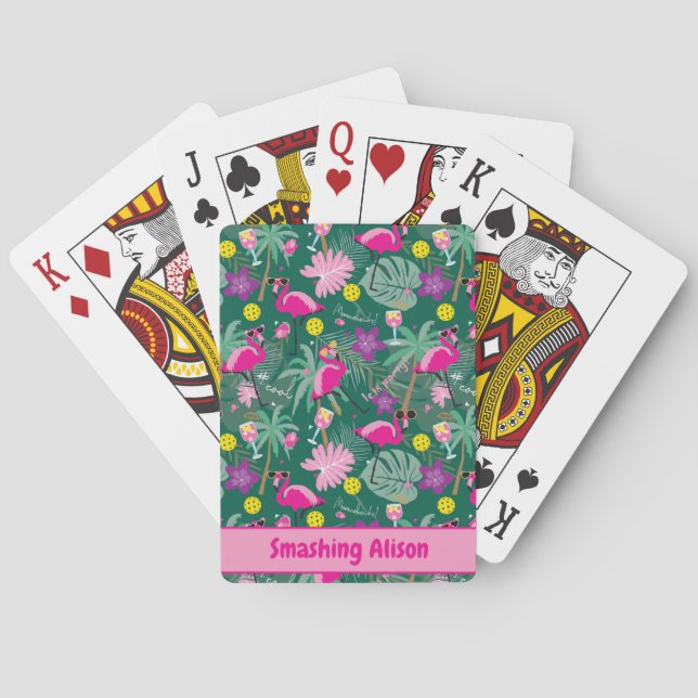 🤩Tropical party with pickleball, custom text  Playing Cards (Back)
