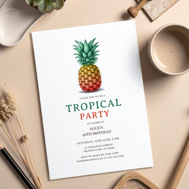 Tropical Party with retro pineapple Invitation (Creator Uploaded)