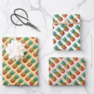 Tropical party with retro pineapple wrapping paper sheet