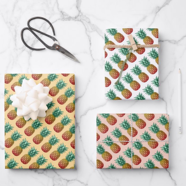 Tropical party with retro pineapple wrapping paper sheet (Front)