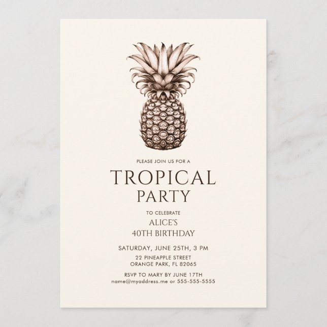 Tropical Party with vintage pineapple Invitation (Front)
