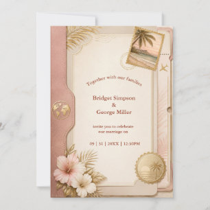 Tropical Passport Wedding in Blush Gold Invitation