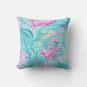 Tropical Pastel Caribbean Coral Reef Summer Resort Cushion