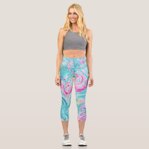 Tropical Pastel Caribbean Sea Coral Reef Summer Capri Leggings