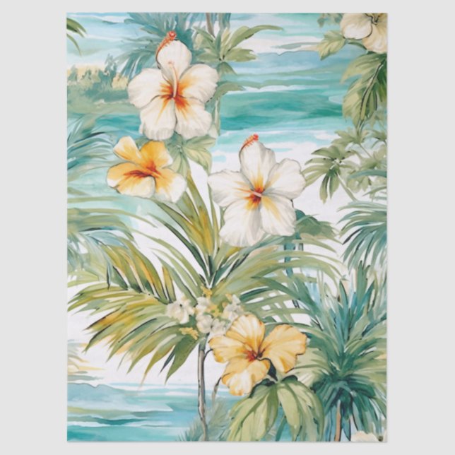 Tropical Pastel Hibiscus Decoupage Tissue Paper (Front)