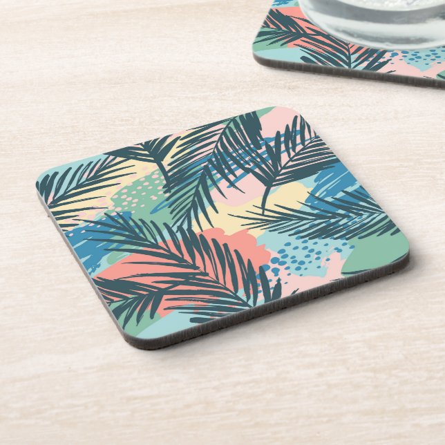 Tropical Pastel Leaf Pattern Coaster (Left Side)