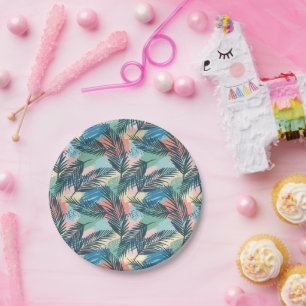 Tropical Pastel Leaf Pattern Paper Plate