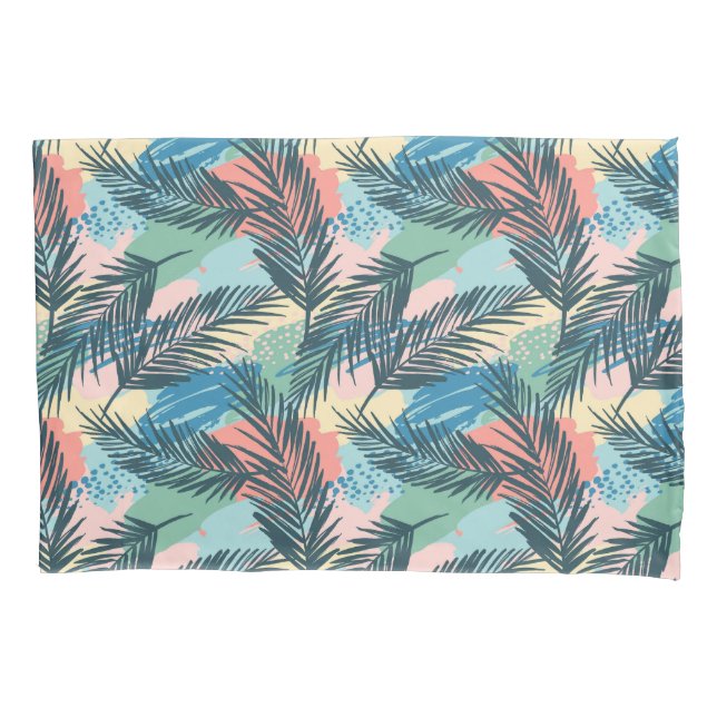 Tropical Pastel Leaf Pattern Pillowcase (Front-Left)