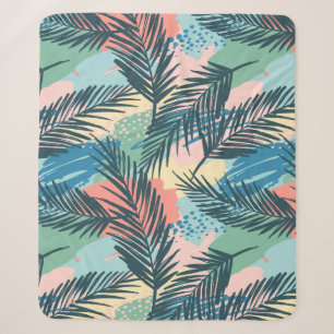 Tropical Pastel Leaf Pattern Sherpa Blanket
