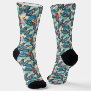 Tropical Pastel Leaf Pattern Socks