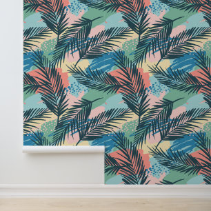 Tropical Pastel Leaf Pattern Wallpaper