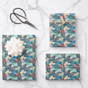 Tropical Pastel Leaf Pattern Wrapping Paper Sheet