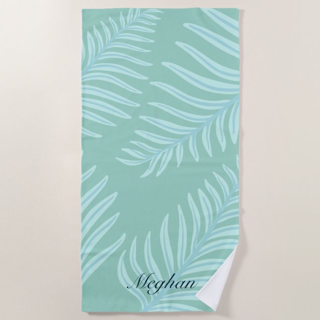 Tropical Pastel Leaves Monogram Beach Towel (Front)
