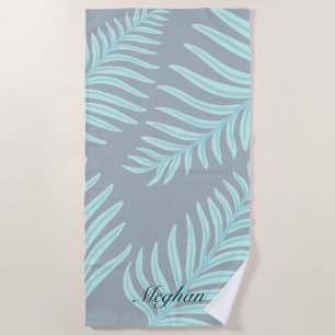 Tropical Pastel Leaves Monogram Beach Towel