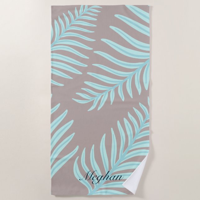 Tropical Pastel Leaves Monogram Beach Towel (Front)