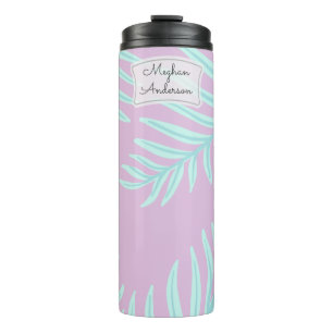 Tropical Pastel Leaves Monogram Thermal Tumbler