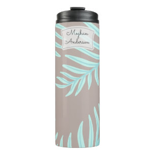 Tropical Pastel Leaves Monogram Thermal Tumbler