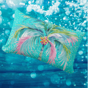 Tropical Pastel Palm Tree Indoor Outdoor Decorative Cushion