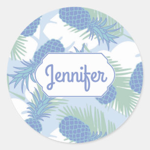Tropical Pastel Pineapple Pattern   Add Your Name Classic Round Sticker