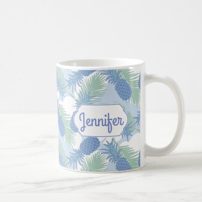 Tropical Pastel Pineapple Pattern | Add Your Name Coffee Mug (Right)