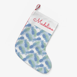 Tropical Pastel Pineapple Pattern Add Your Name Small Christmas Stocking