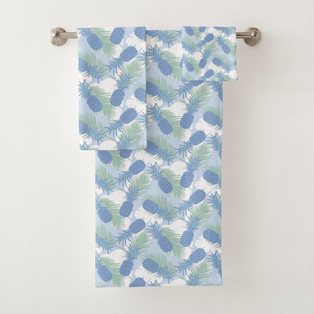 Tropical Pastel Pineapple Pattern Bath Towel Set (Insitu)