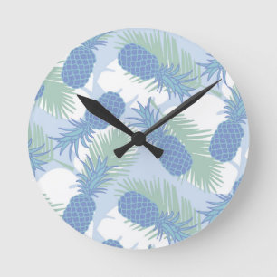 Tropical Pastel Pineapple Pattern Round Clock