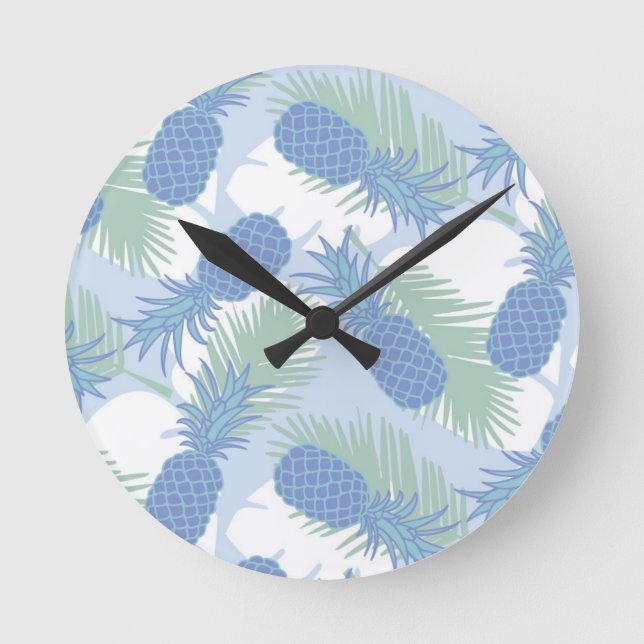 Tropical Pastel Pineapple Pattern Round Clock (Front)