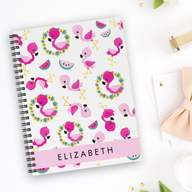 Tropical Pattern, Flamingos, Flowers, Your Name Notebook (Creator Uploaded)