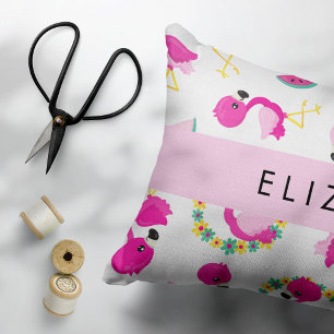 Tropical Pattern, Flamingos, Flowers, Your Name Pillowcase