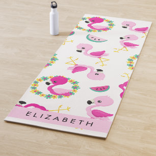 Tropical Pattern, Flamingos, Flowers, Your Name Yoga Mat