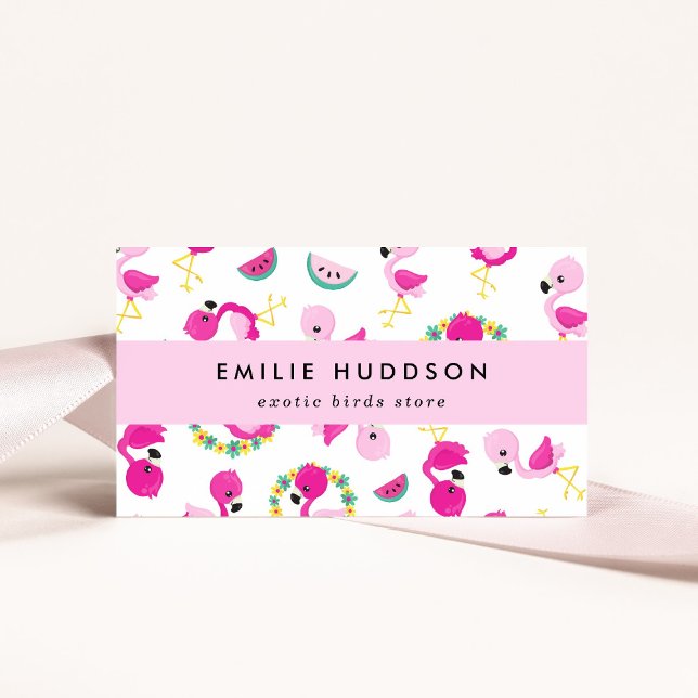 Tropical Pattern, Flamingos, Pet Shop, Bird Store Business Card (Creator Uploaded)