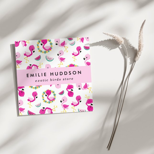Tropical Pattern, Flamingos, Pet Shop, Bird Store Square Business Card (Creator Uploaded)