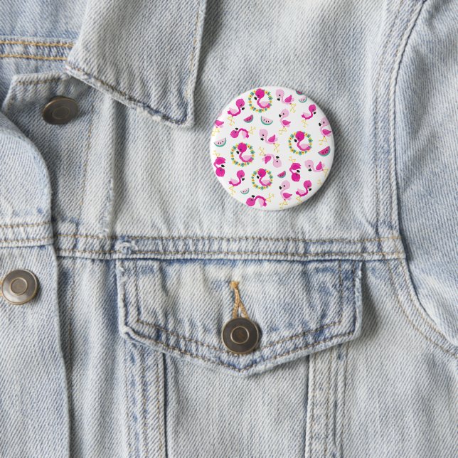 Tropical Pattern, Flamingos, Watermelons, Flowers 6 Cm Round Badge (In Situ)