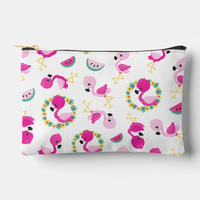 Tropical Pattern, Flamingos, Watermelons, Flowers Accessory Pouch (Front)