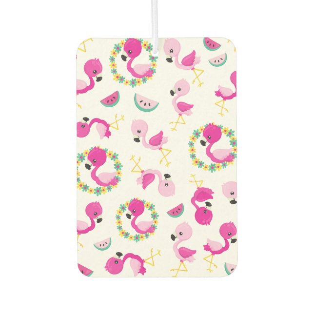 Tropical Pattern, Flamingos, Watermelons, Flowers Car Air Freshener (Front)