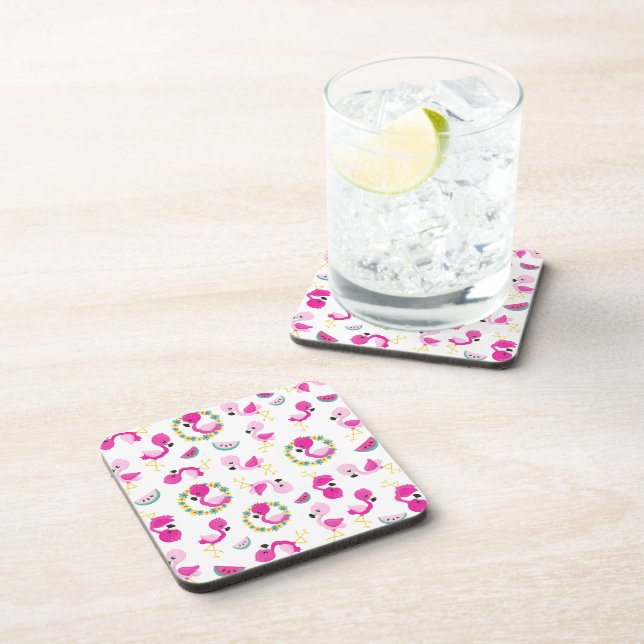 Tropical Pattern, Flamingos, Watermelons, Flowers Coaster (Right Side)