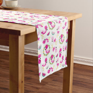 Tropical Pattern, Flamingos, Watermelons, Flowers Medium Table Runner