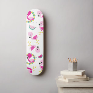 Tropical Pattern, Flamingos, Watermelons, Flowers Skateboard