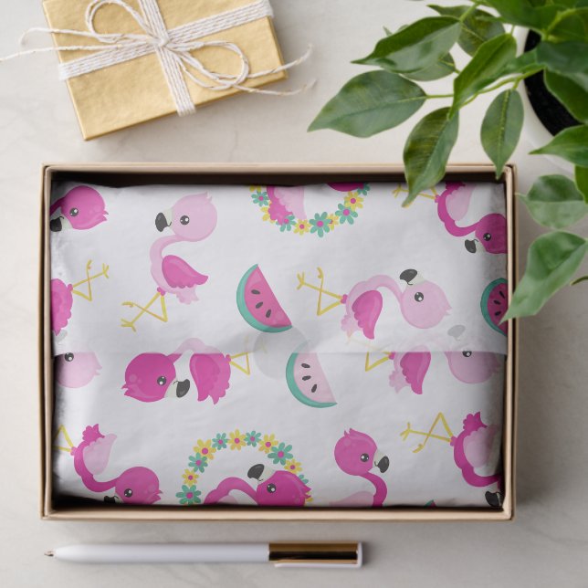 Tropical Pattern, Flamingos, Watermelons, Flowers Tissue Paper (Gift)