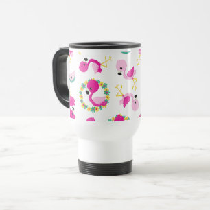 Tropical Pattern, Flamingos, Watermelons, Flowers Travel Mug
