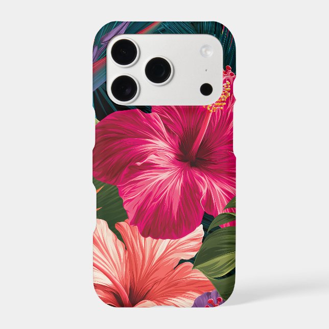 Tropical Pattern Hibiscus Palm Leaves Vivid (Back)