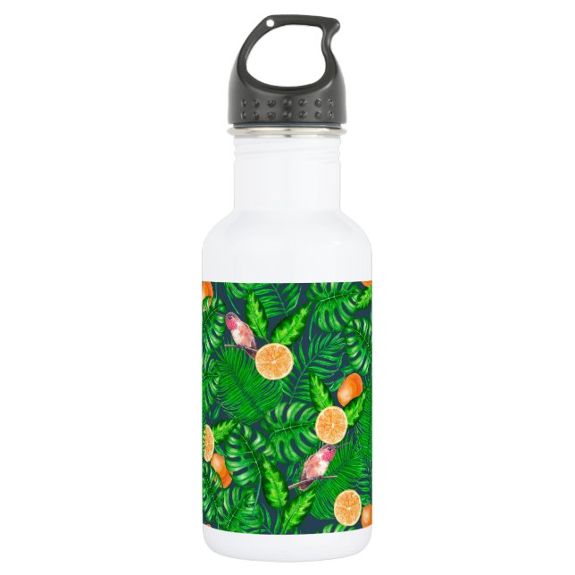 Tropical pattern, hummingbirds 532 ml water bottle (Front)