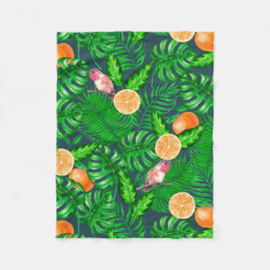 Tropical pattern, hummingbirds fleece blanket